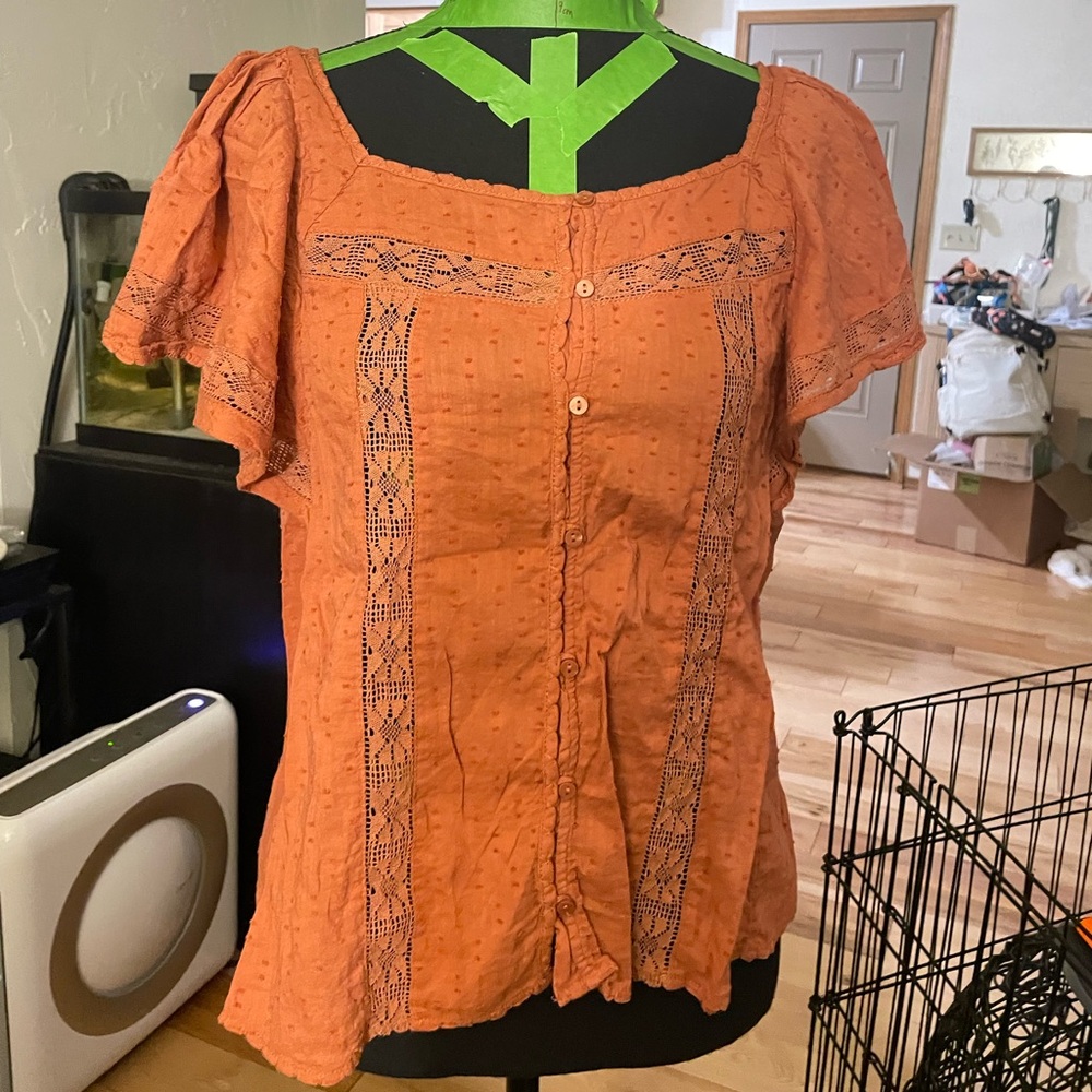 Old Navy Orange Women's Blouse with Lace Accents